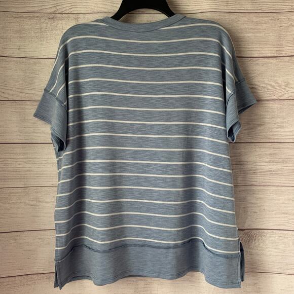 First Love by Lovelyn Blue and White Striped Shirt Short Sleeve Size Medium - Picture 5 of 15